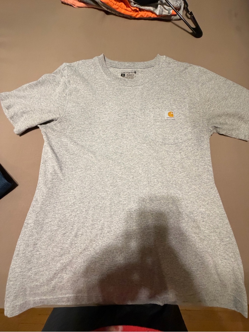 Carhartt Gray Short Sleeve Pocket Tee with Yellow Logo